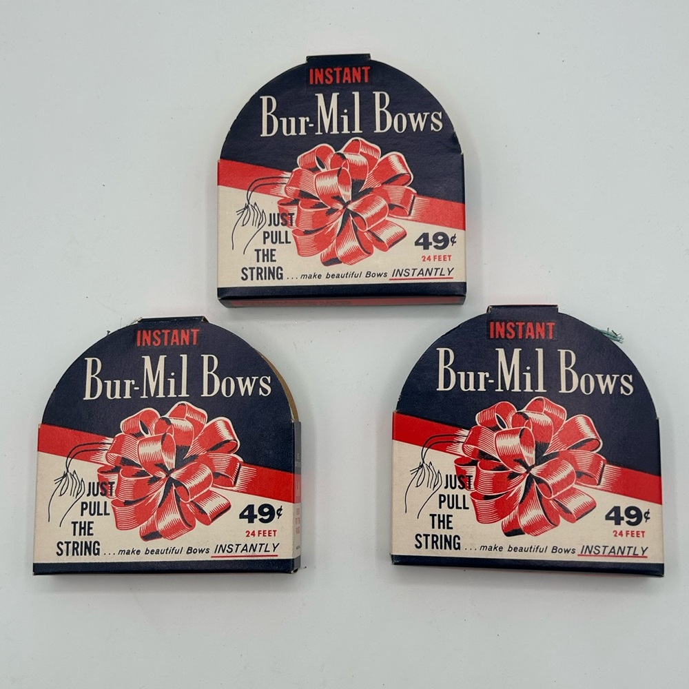 Vintage Box of Bur-Mil Bows Instant Bow Ribbon Blue Yellow Green Lot of 3